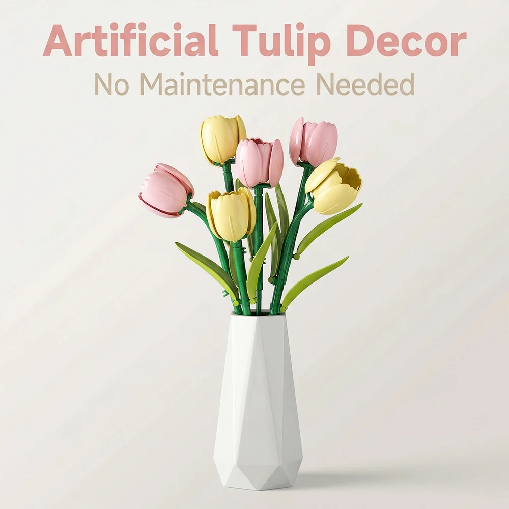 

Everlasting Love Tulip Bouquet Building Set A DIY Lifelike Floral Toy A Parent-Child Interactive Activity A Perfect Holiday Gift