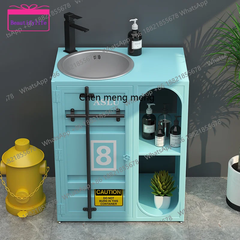 

YL Retro stainless steel column wash basin cabinet commercial creativity, now simple balcony basin