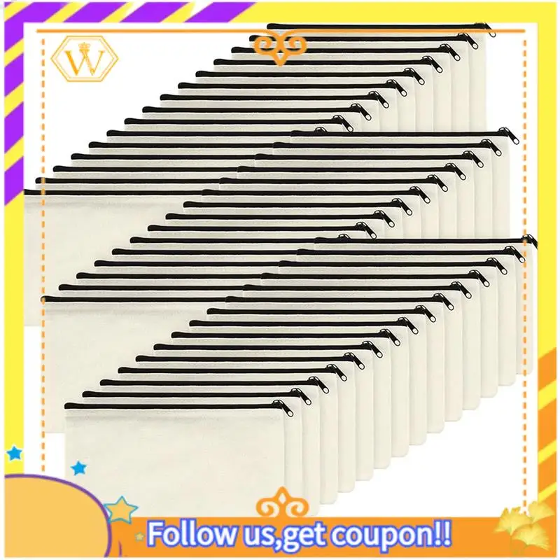 

45Pcs Zipper Canvas Cosmetic Bag For DIY Craft Canvas Makeup Bags (8.3X5 Inches)