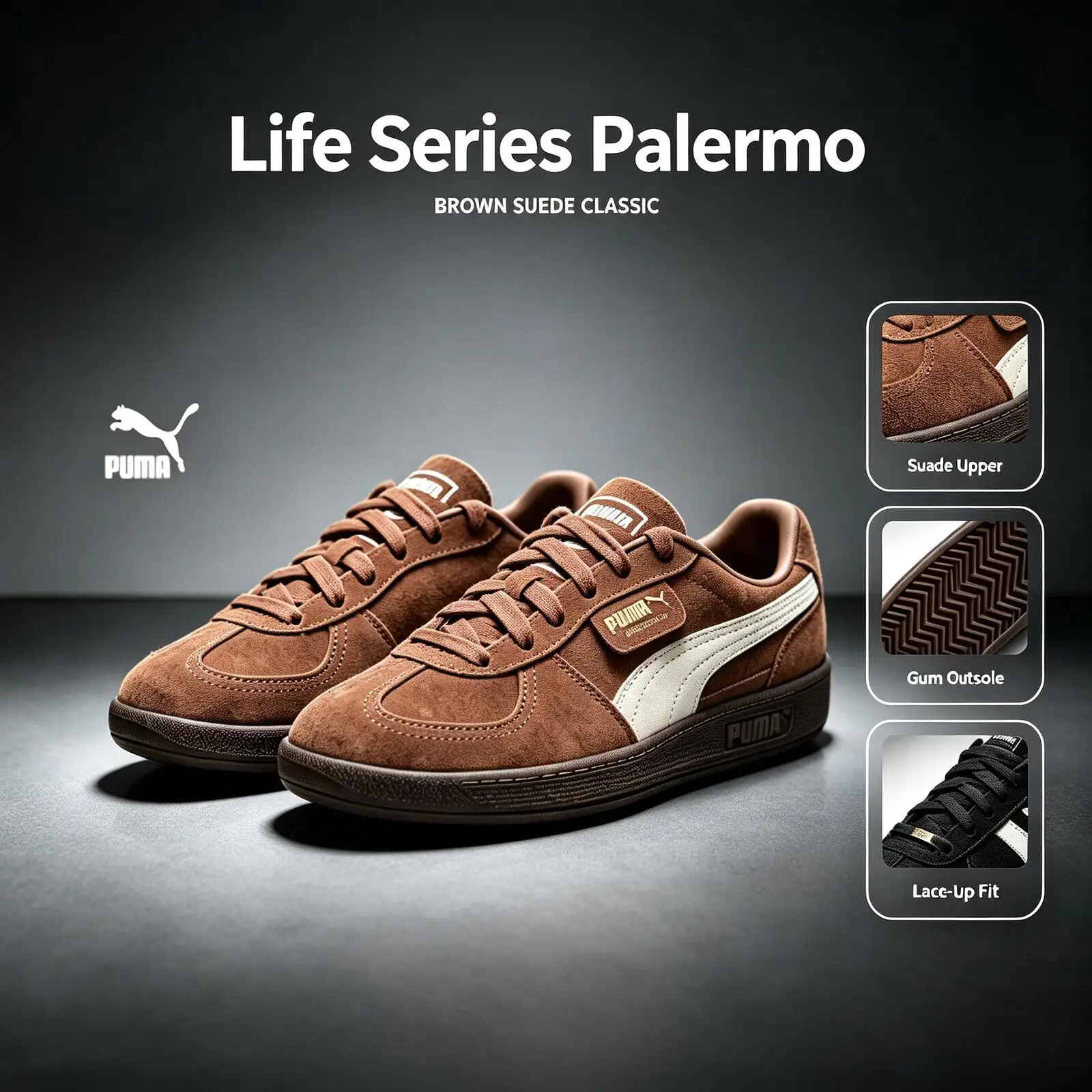 PUMA Life Series Palermo 396463-56 Unisex Premium Low Top Casual Sneakers Non Slip Gum Sole Multiple Colors Shoes