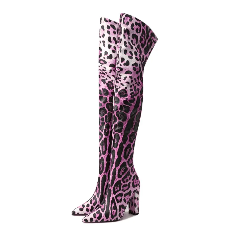 

Sexy Leopard Pointed Toe Boots Over-the-Knee Slim Stretch Boots Stilettos 2025 Autumn New Women Modern Shoes
