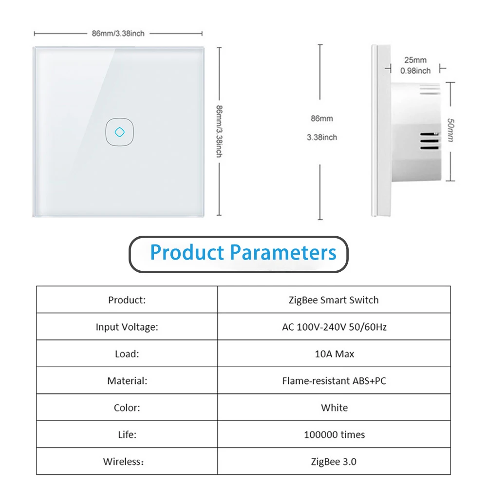 BORUIDAPLS ZigBee Tuya pared silenciosa sin condensador interruptor inteligente táctil de vidrio 1-3 Gang con hu-e SmartThings requiere cable Neutral