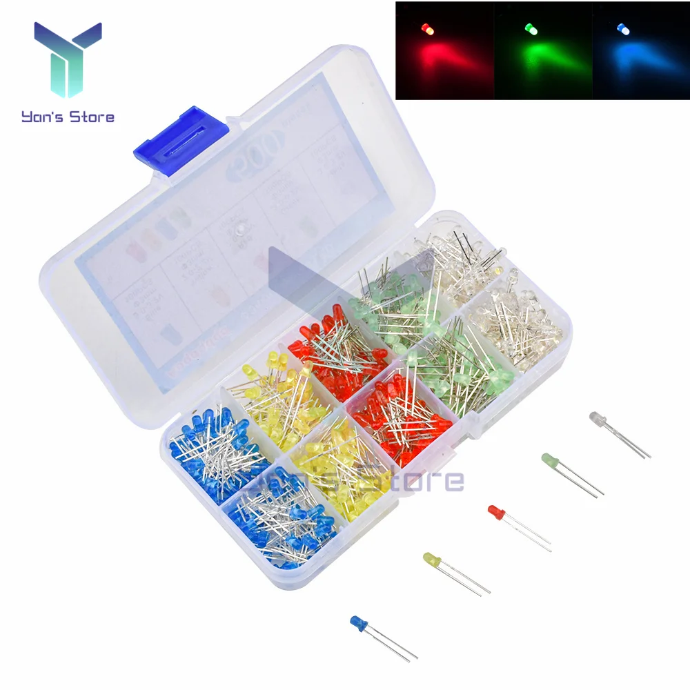 500PCS 3MM Ultra Bright LED Emitting Diodes Assortment Kit LED Lights Lamp Component Convenient for DIY Electric Unit