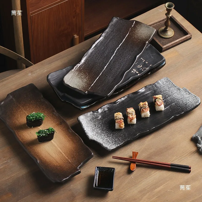 Tableware Japanese cuisine Sushi plate Large restaurant Long plate Rectangle ceramic  Dim sum plate Flat - view 4