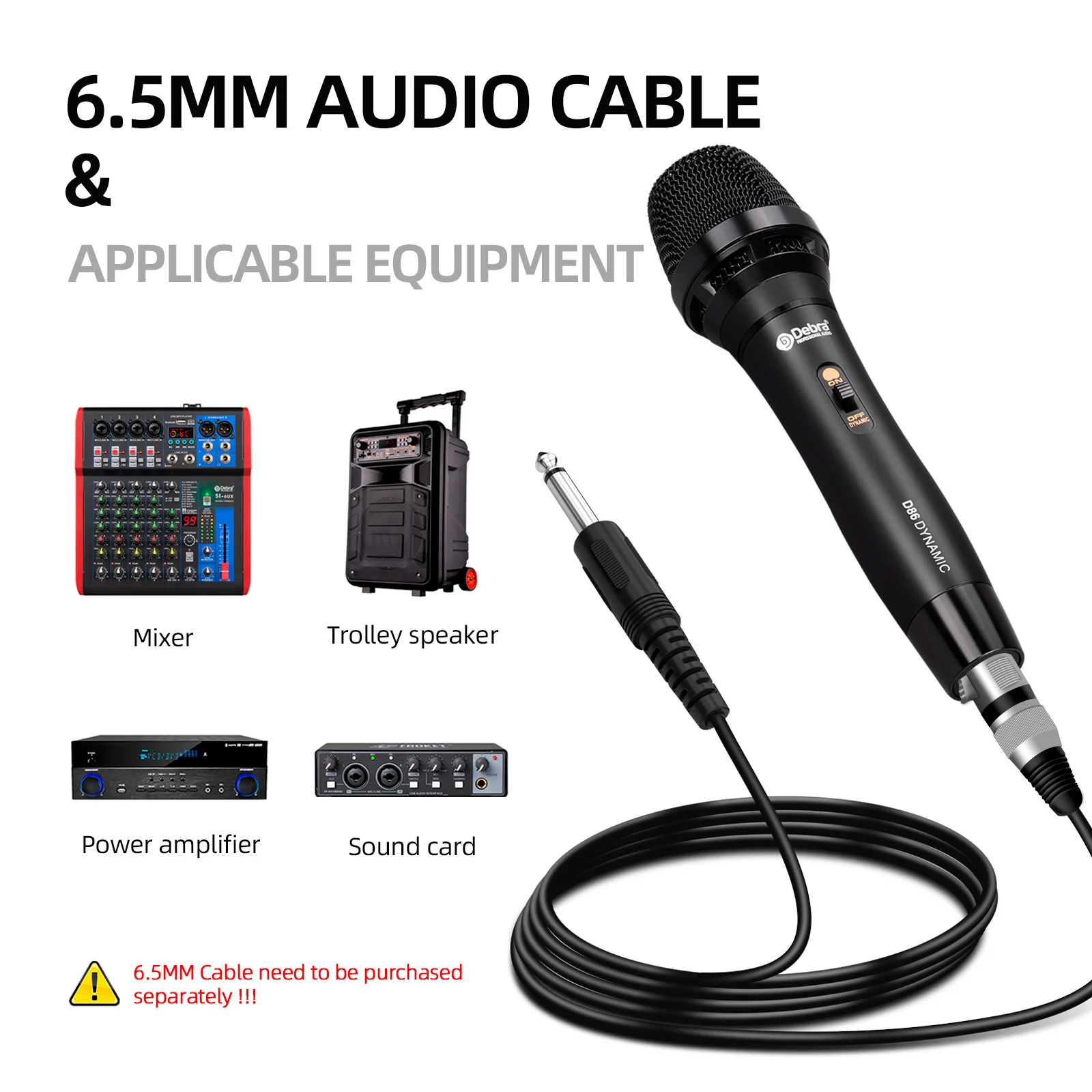 D86 Corded Handheld Microphone, metal, 6.5 mm, connects to a variety of equipment microphones, suitable for stage performances