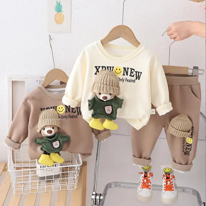 男の子用長袖パーカーとパンツ,幼児用トラックスーツ,漫画のクマの服,子供服,新しいスタイル,春,2022