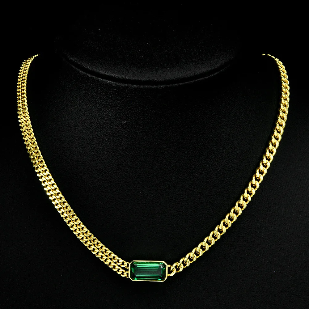 

2025 New 4ct Rectangular 7 * 14 Green High Carbon Diamond Necklace for Men and Women, Cuban Chain 44.5c