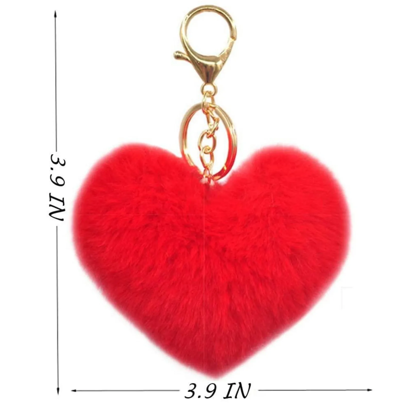1 Pack Women\'s Heart KeyChain Artificial Fur Ball Red Or White Or Pink Heart Plush Key Ring Backpack Pendant Charm Girl