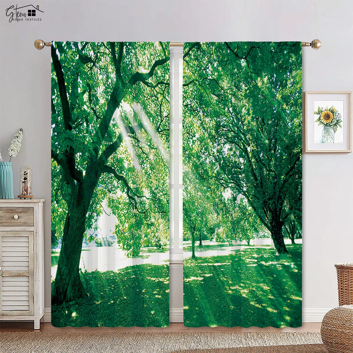 

Forest Scenery 3D Printed Curtains Green Woods Sunshine Maple Leaves Nature Vitality B&B Hotel Bedroom Living Room Curtains 2PCS