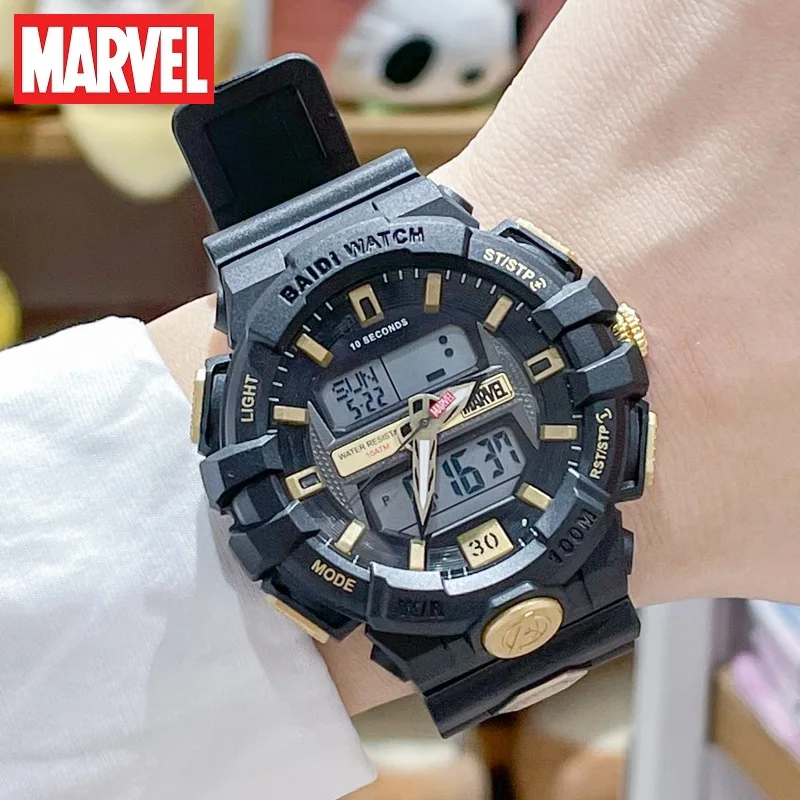 

Marvel Iron Man Dual Display Casual Quartz Wristwatch 100m Waterproof Multi Function The Avengers Spider Venom Black Widow Woman