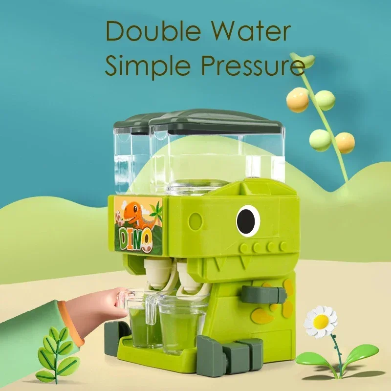 Charming Children's Dinosaur Dual Water Dispenser Toy Cold/Warm Water Juice Drinking Fountain for Imaginative Kitchen Playtime