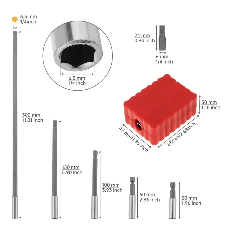 Hexagonal shank 50 60 100 150 300mm drill bit socket extender set 1/4 inch magnetic drill screwdriver holder