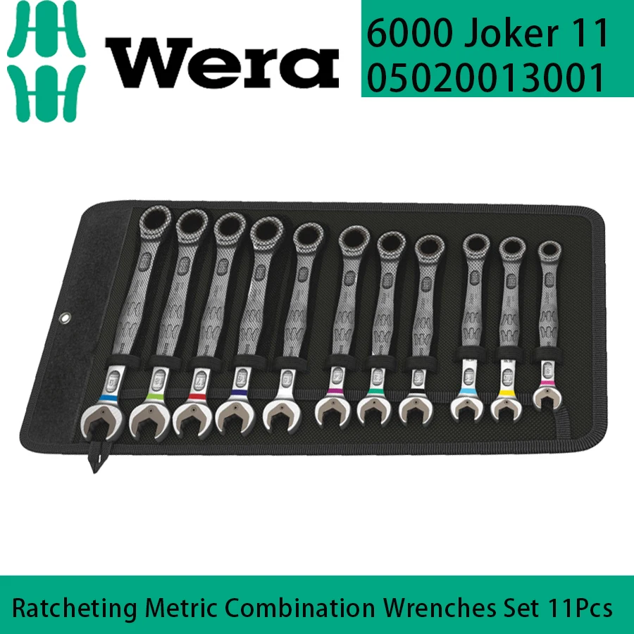 WERA 05020013001 Ratcheting Metric Combination Wrenches Set 11Pcs with Holding Function Double-hex Anti-slip 6000 Joker11Spanner