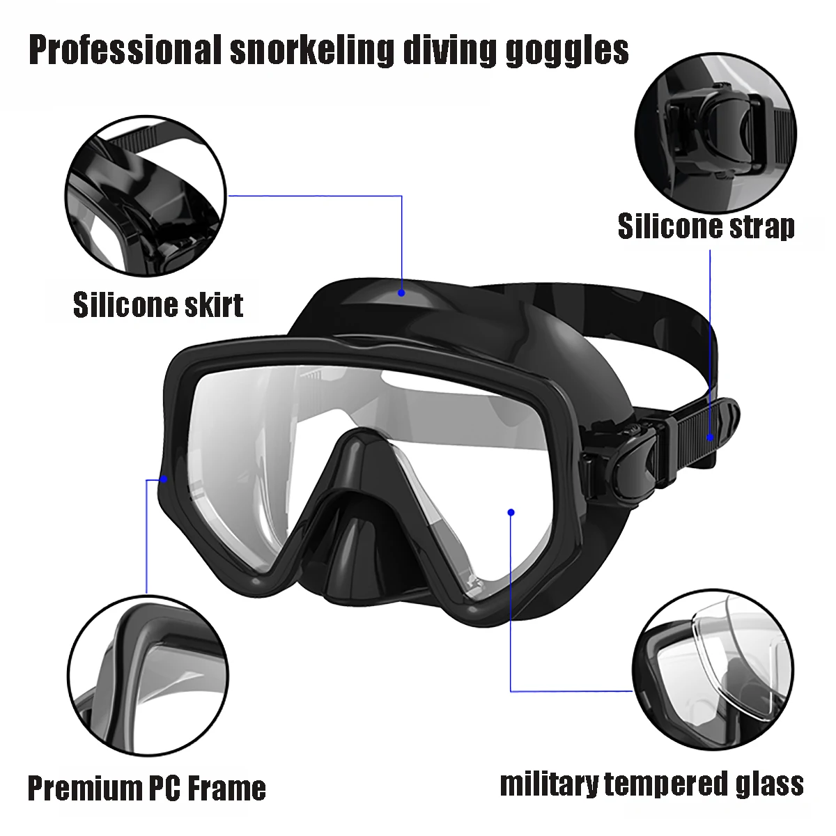 Maschera subacquea Set da snorkeling per adulti Scuba in vetro temperato Attrezzatura per lo snorkeling panoramica professionale Kit da snorkeling per allenamento per il nuoto