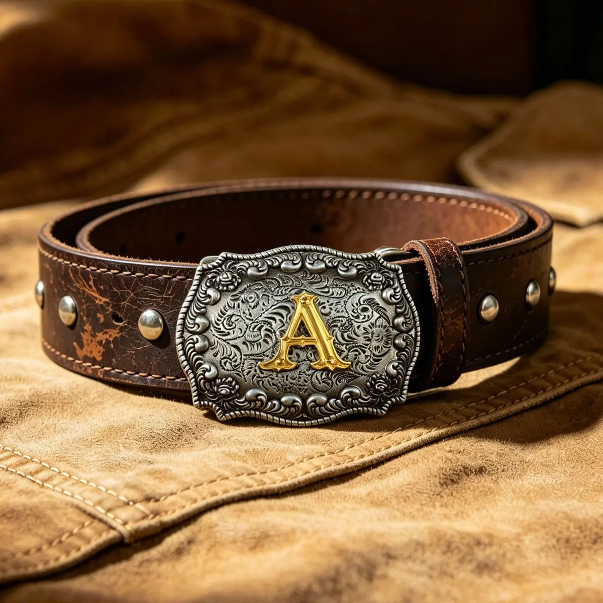 Retro Western Classic Cowboy Engraved Monogram A-Z Belt Buckle Accessory Classic Trend Dropshipping
