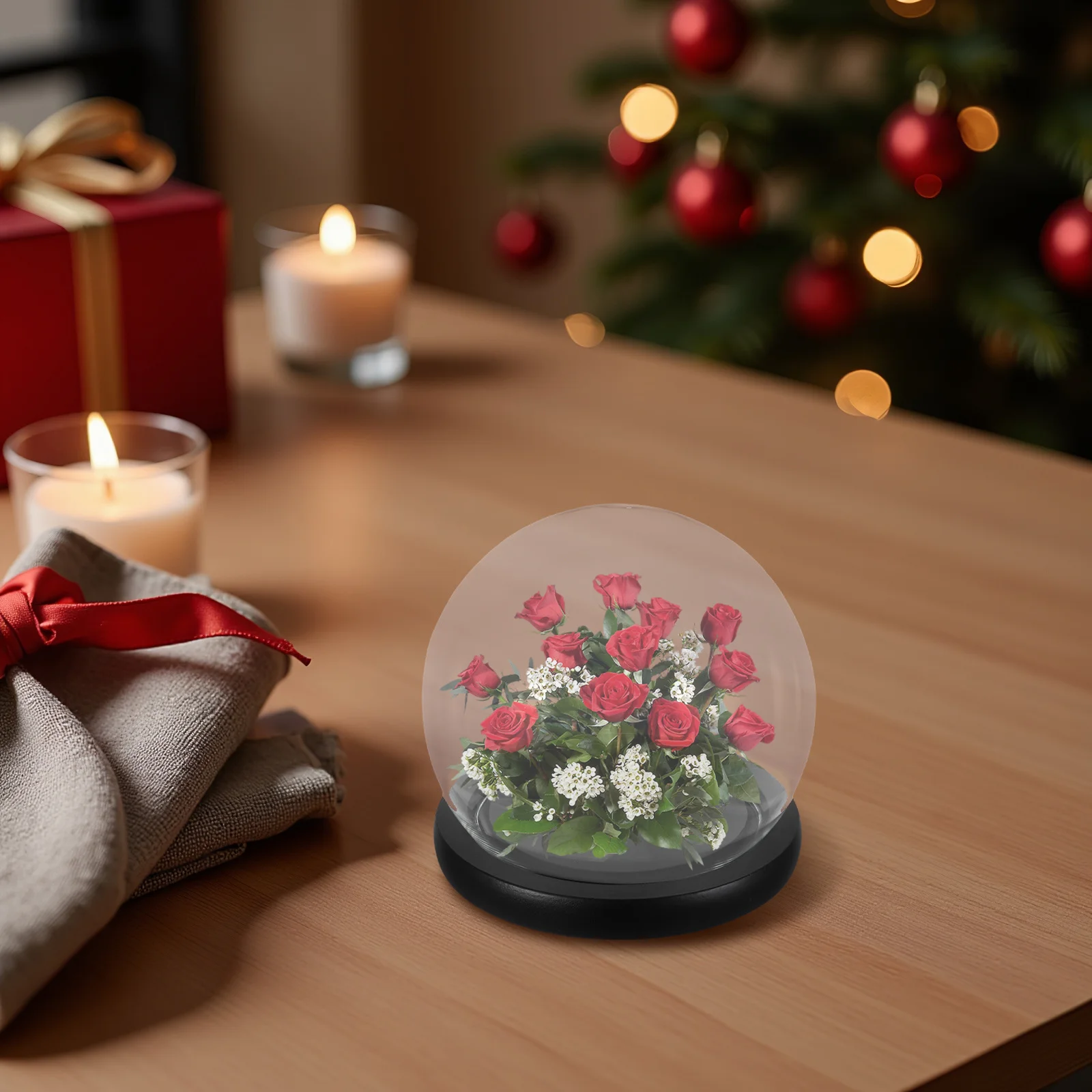 

DIY Glass Dome with Base for Eternal Flowers Transparent Display Snow Globe Crafts Wedding Decoration Display Dome