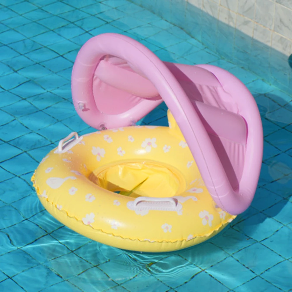 

Baby Mermaid Swim Ring Pool Floating Ring Leakproof Blow Up Swim Tube with Sun Protection Canopy Swim Float Tube for Pool Beach