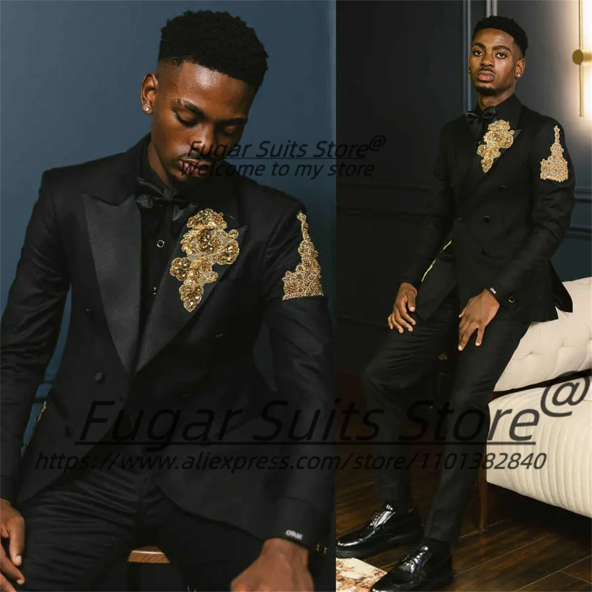 Modern Luxuly Wedding Tuxedos Appliques Beaded Peaked Lapel Men Suit Simple 2 Pieces Sets Male Evening Bride Blazers Customized