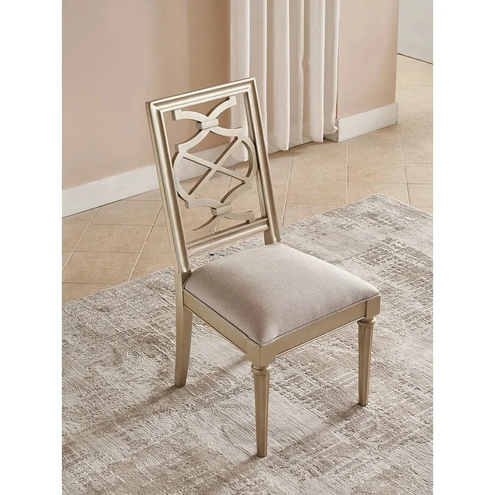 

Американский светлый роскошный обеденный стол из цельного дерева, обеденный стул цвета шампанского, золото