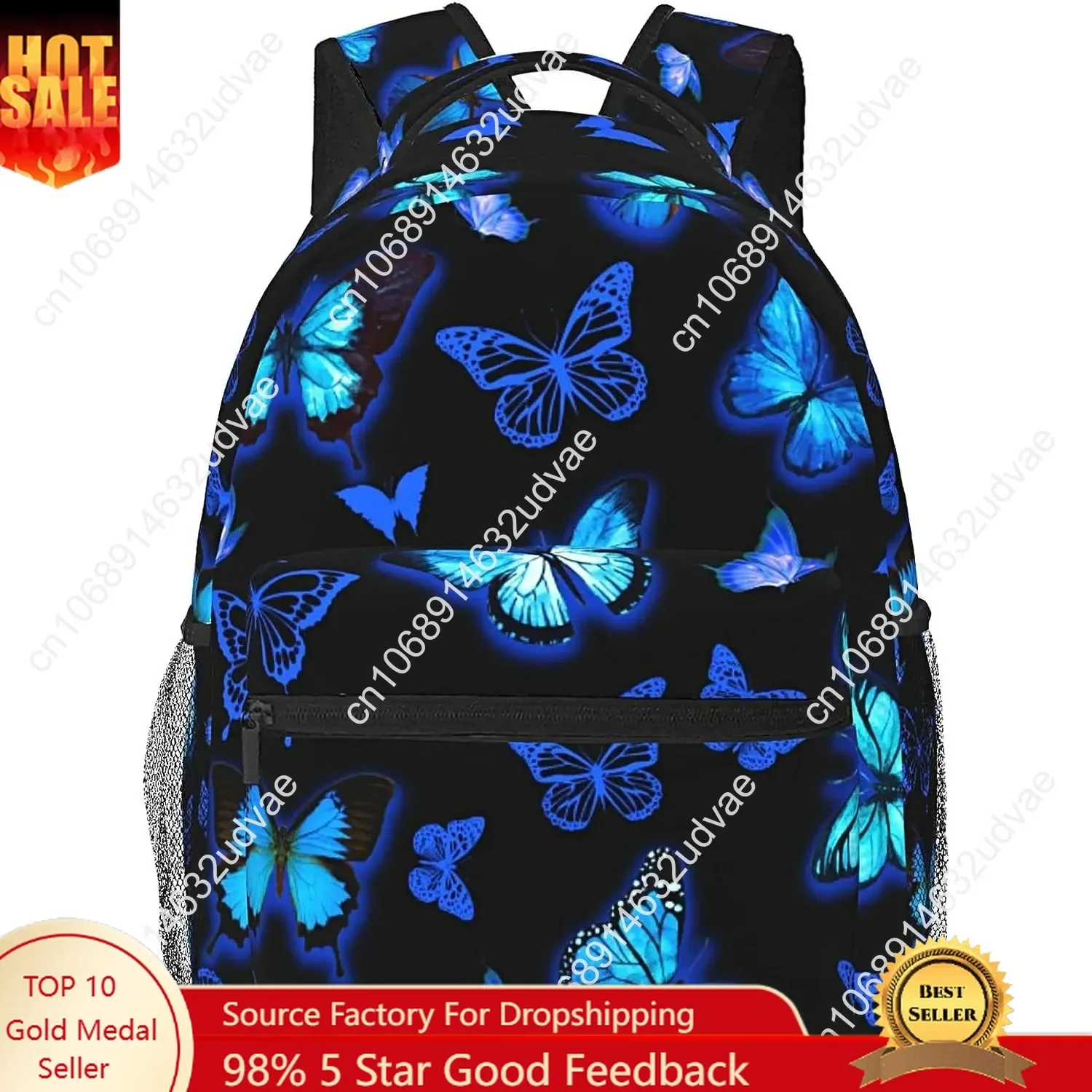 Butterfly Backpack Casual Canvas Backpacks Blue Butterfly Bookbag Laptop Daypack For Toddler Teen Women Men Gifts