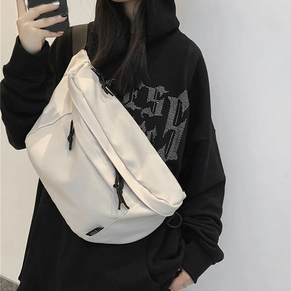 

Fashion Large Capacity Crossbody Bag Belt Pouch Solid Color Chest Bags Nylon Casual Travel Hip Bag Couple Young Student