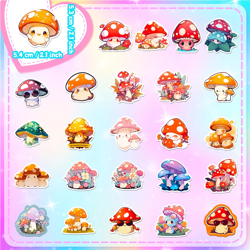 10/30/50/100pcs Kawaii Mushroom Aesthetic Stickers Graffiti Decals Laptop Scrapbook Phone Suitcase Decoration Sticker Kids Toy