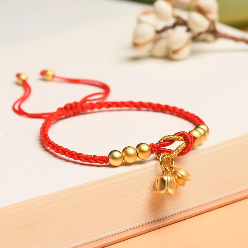 Woven Convallaria Majalis Pendant Bracelet Female Red Rope Bracelet Students Simple INS Style Girlfriends Lovers Gift Dropship