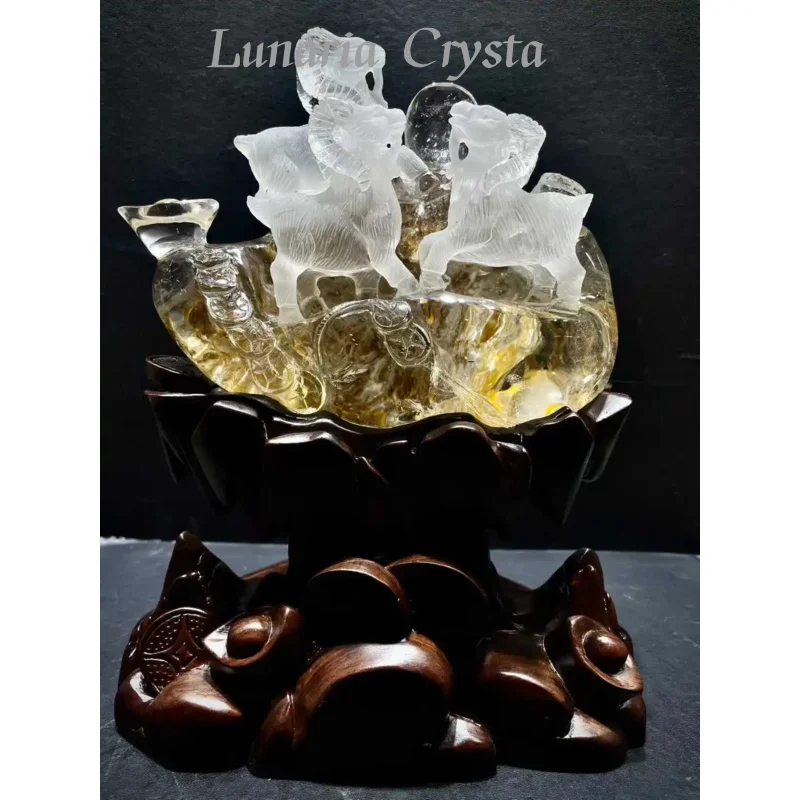 

Natural Yellow Crystal Sheep Statue for Feng Shui, Home Protection, Good Luck, and Wealth, Chinese Style Sculpture