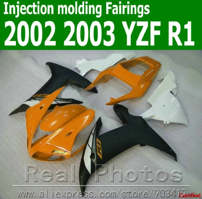 

Injection Fairing Kit For YAMAHA R1 2002 2003 Orange White Black Body Kit YZF R1 02 03 Plastic Fairings Set 70