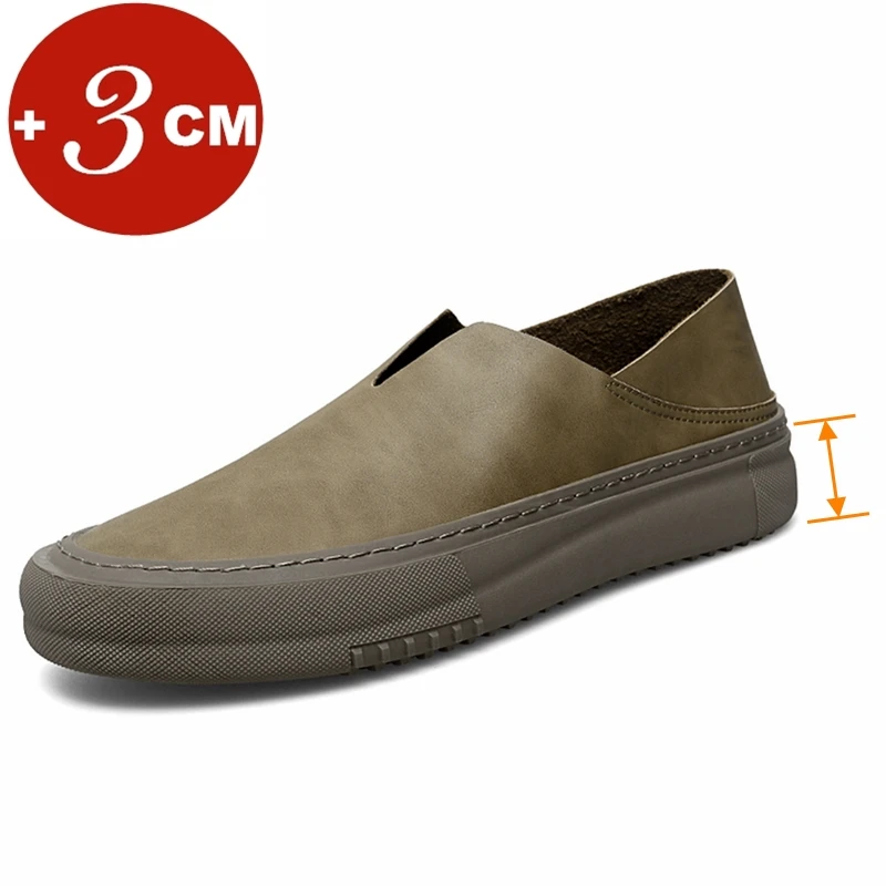 

Men Thick Sole Leather Loafers Casual Men's Boat Shoes Platform Height Increasing Shoes Driving Shoes Outdoor Leisure Walk