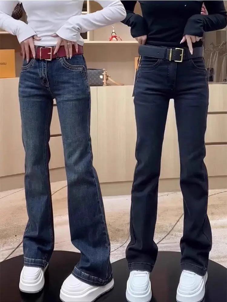 

Осень 2023, новые эластичные узкие джинсы большого размера, женские эластичные утягивающие брюки-подкова в форме груши