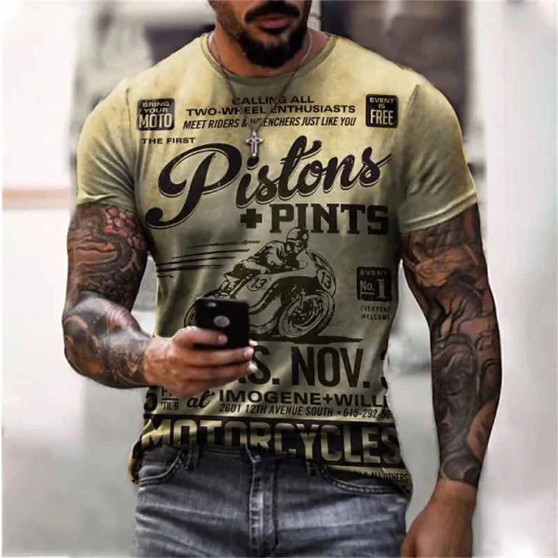 New Vintage Motorcycle T Shirts For Men 3D Printing Men's T Shirt Vintage Oversized Short Sleeve Moto Tops Tee Shirt Men Summer