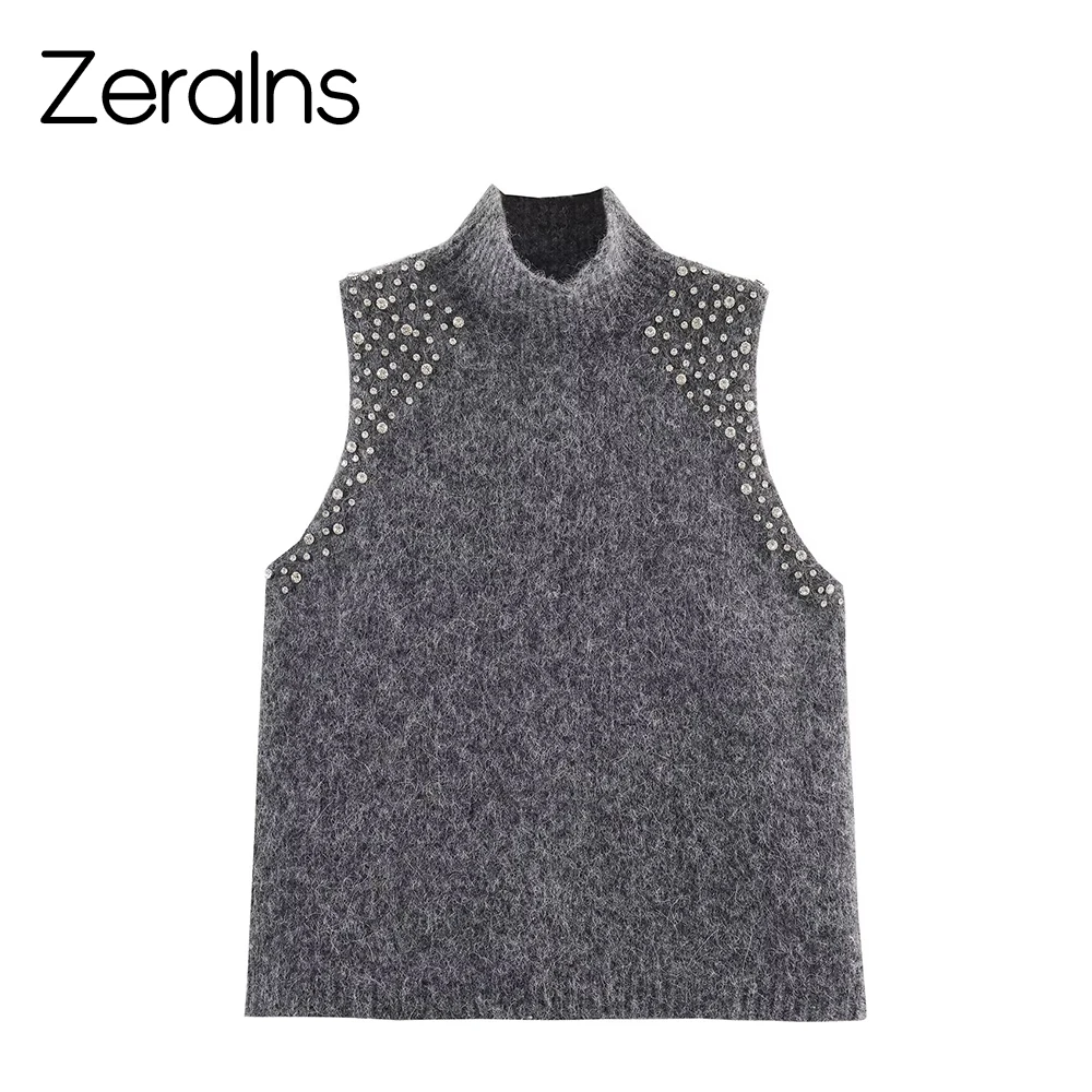 

ZERAINS 2025 Winter New Women's Clothing European and American Fashion Personality Temperament Simple Jewelry Beaded Top