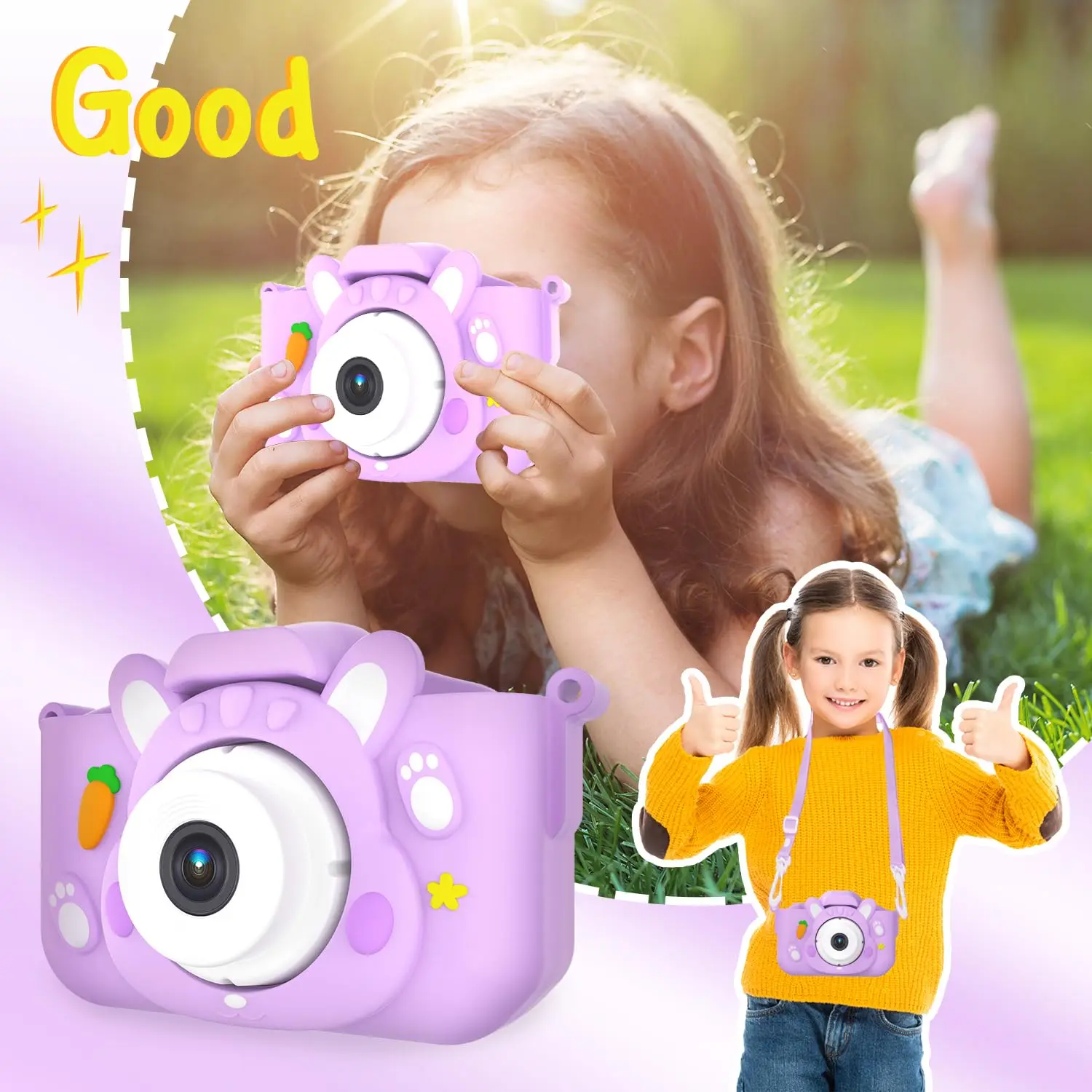 كاميرا للأطفال مزودة ببطاقة ذاكرة سعة 64 جيجابايت، ودقة 48 ميجابكسل، وتسجيل عالي الدقة بدقة 1080 بكسل، هدية مثالية للعطلات أو أعياد الميلاد للأولاد والبنات.
