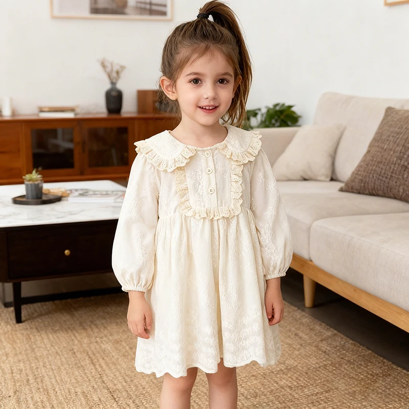 2026 neue Frühjahr 0-6Y Baby Mädchen Langarm Kleid Mädchen Party Kleid Baumwolle Spitze Trim Kinder Prinzessin Kleid Süße Mode kleid
