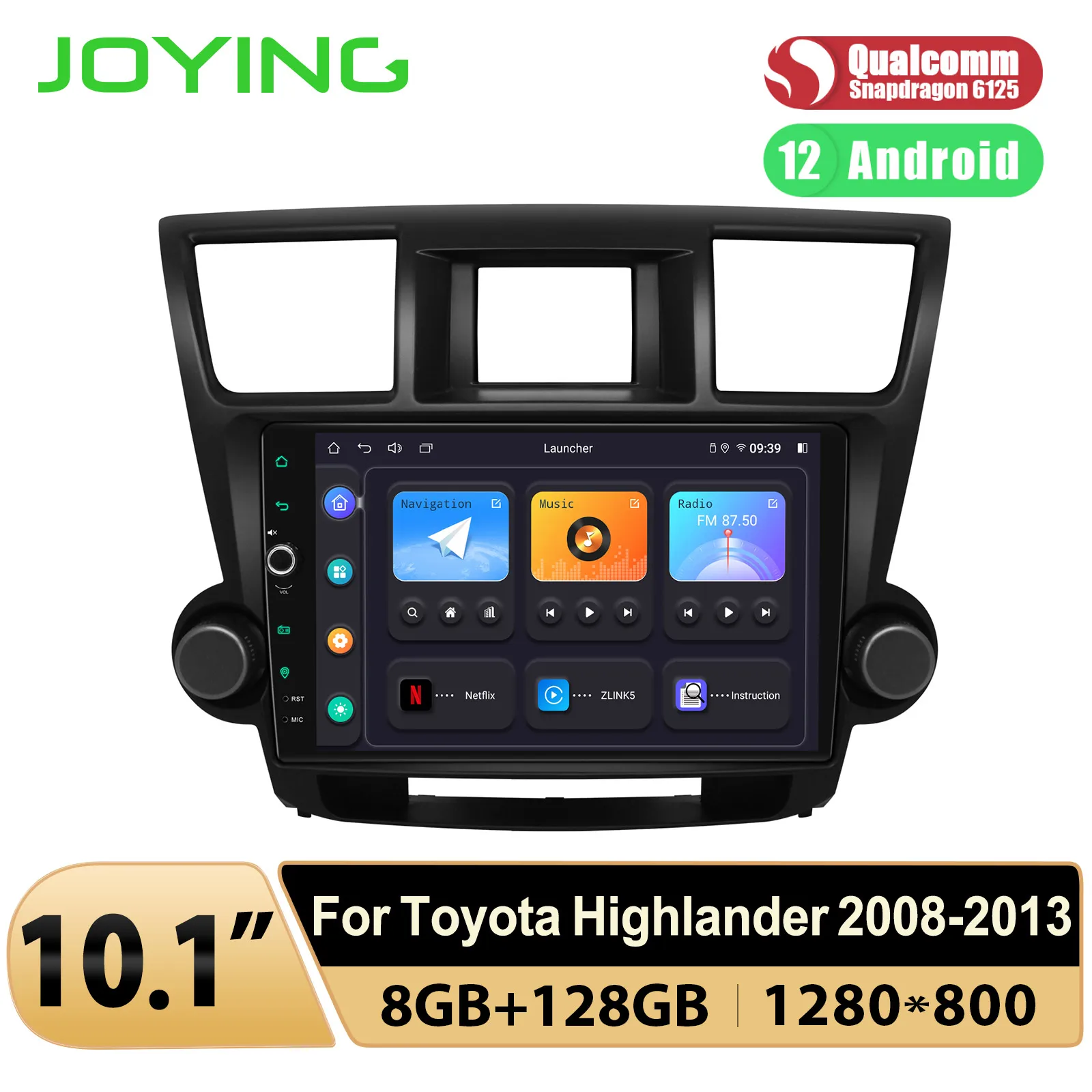 

Joying Upgrade 10.1" Car Radio Stereo Head Unit Multimedia Player For Toyota Highlander 2008-2013 Support Carplay& Android Auto