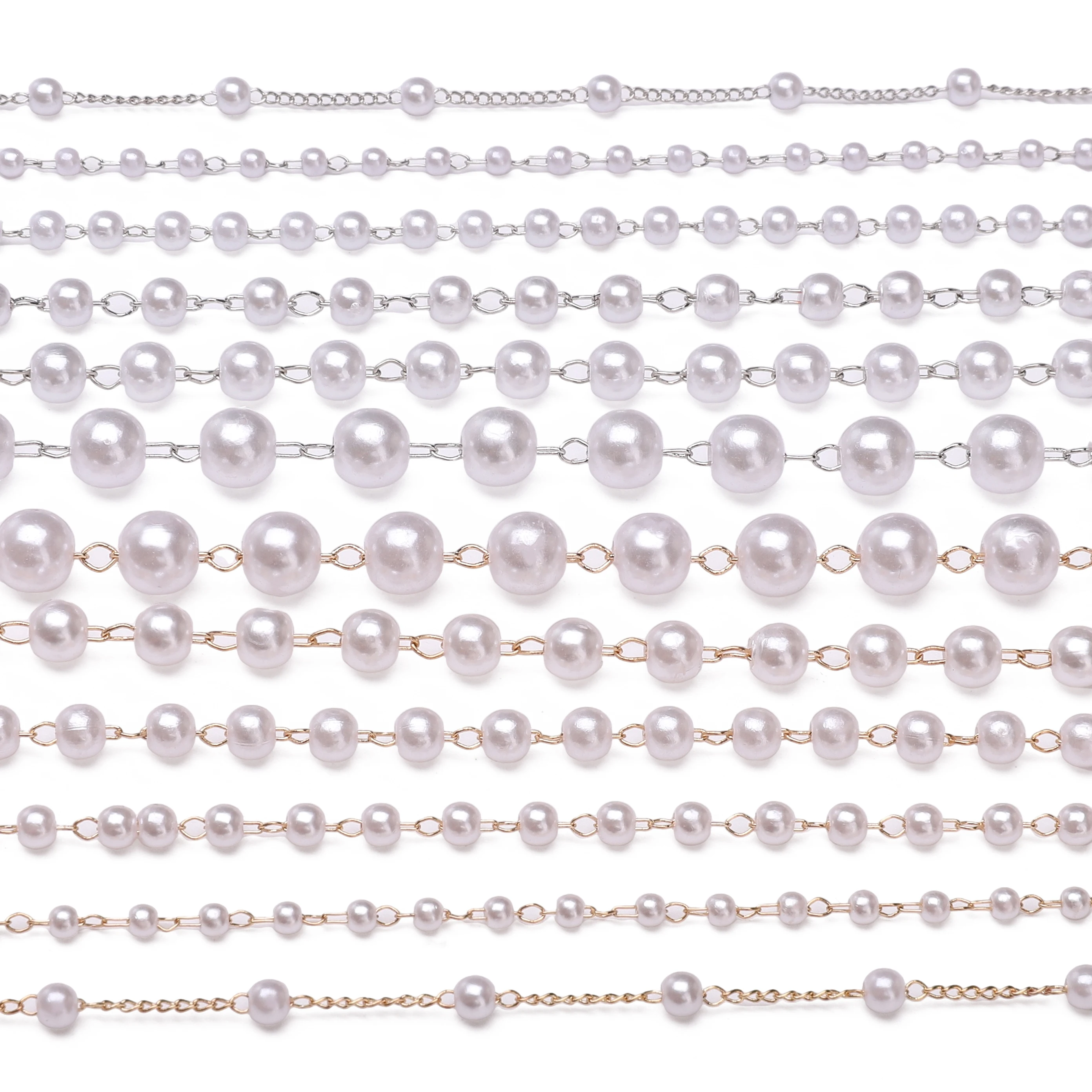 50cm/bag ABS Pearls Chains 3-8mm Gold/Rhodium Color Beads Chain For Jewelry Making DIY Bracelet Necklace Supplies Creative Gifts