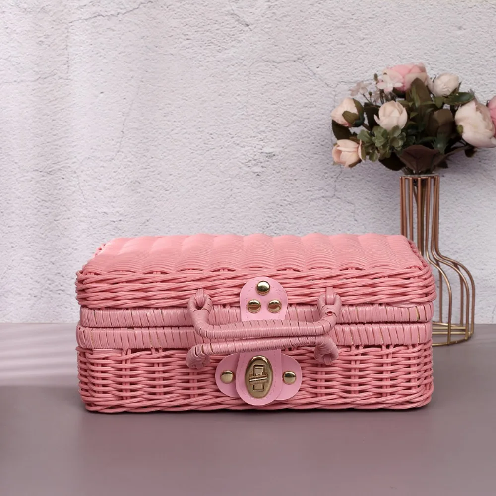 Woven Gift Box Simulation Weave Rattan Storage Box Retro Household Picnic Woven Baskets with Handle Wedding Suitcase ‘ Picnic