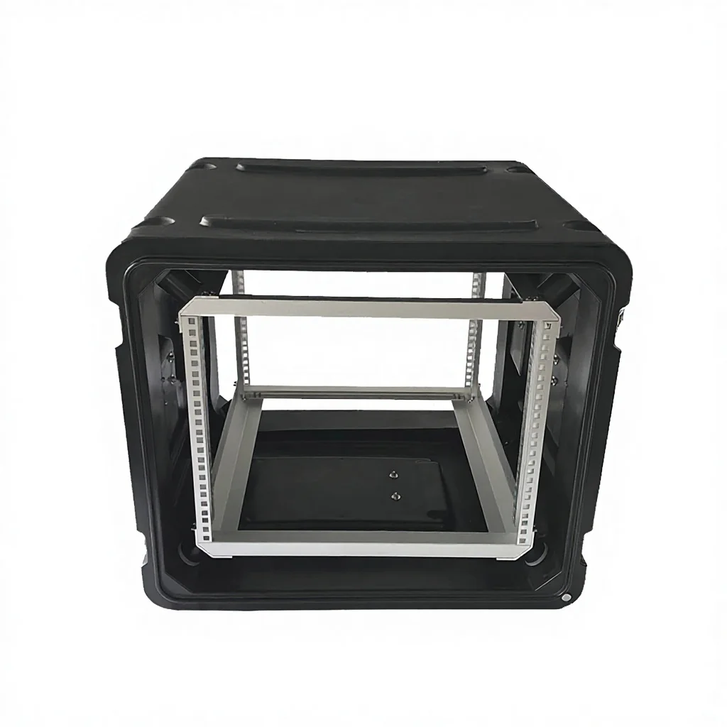19 Inch 8U OEM/ODM Plastic Shockproof Amplifier Flight Case with Double Spinner Wheels Rack Mount IP65 Waterproof