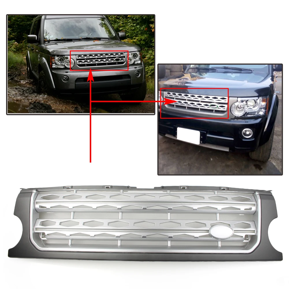 Grey Silver Car Honey Comb Mesh Grille Front Racing Grill For Land Rover Discovery 3 LR3 L319 2005 2006 2007 2008 2009 w/ Logo