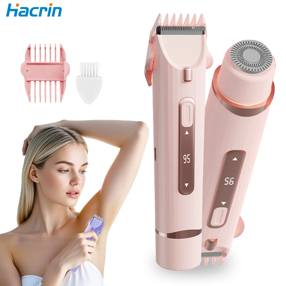 

Electric Shaver 2 in 1 Dual Head Bikini Trimmer for Women Body Hair Trimmer Rechargeable Hair Remover for Bikini Underarm Facial