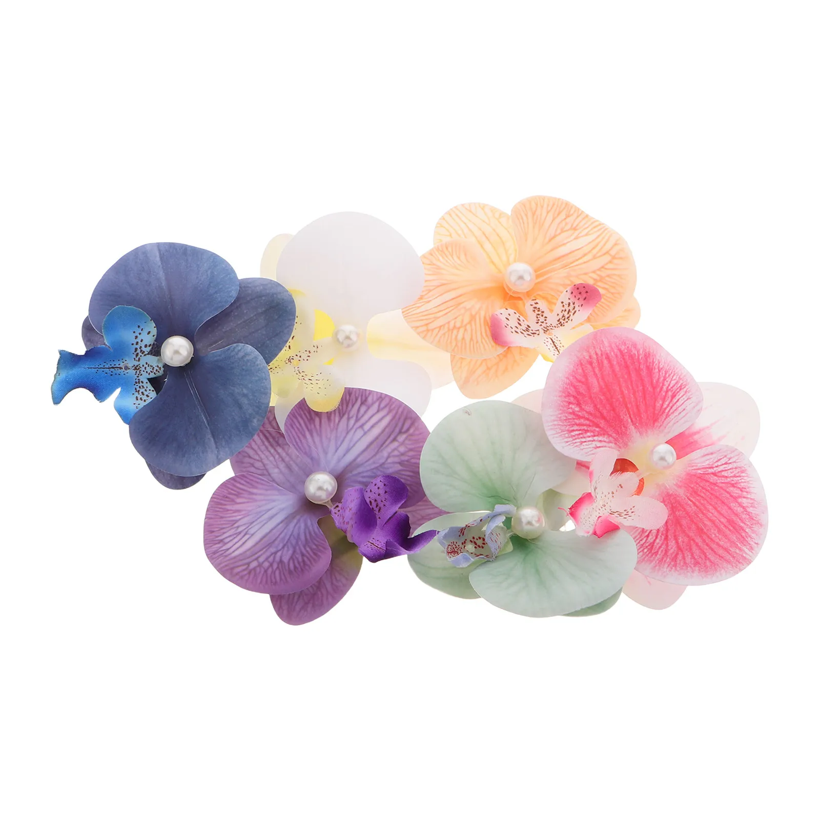 

6pcs Hawaiian Orchid Hair Clips Artificial Phalaenopsis Barrettes Beach Accessories Pearl Flower Colorful Hairpins Summer