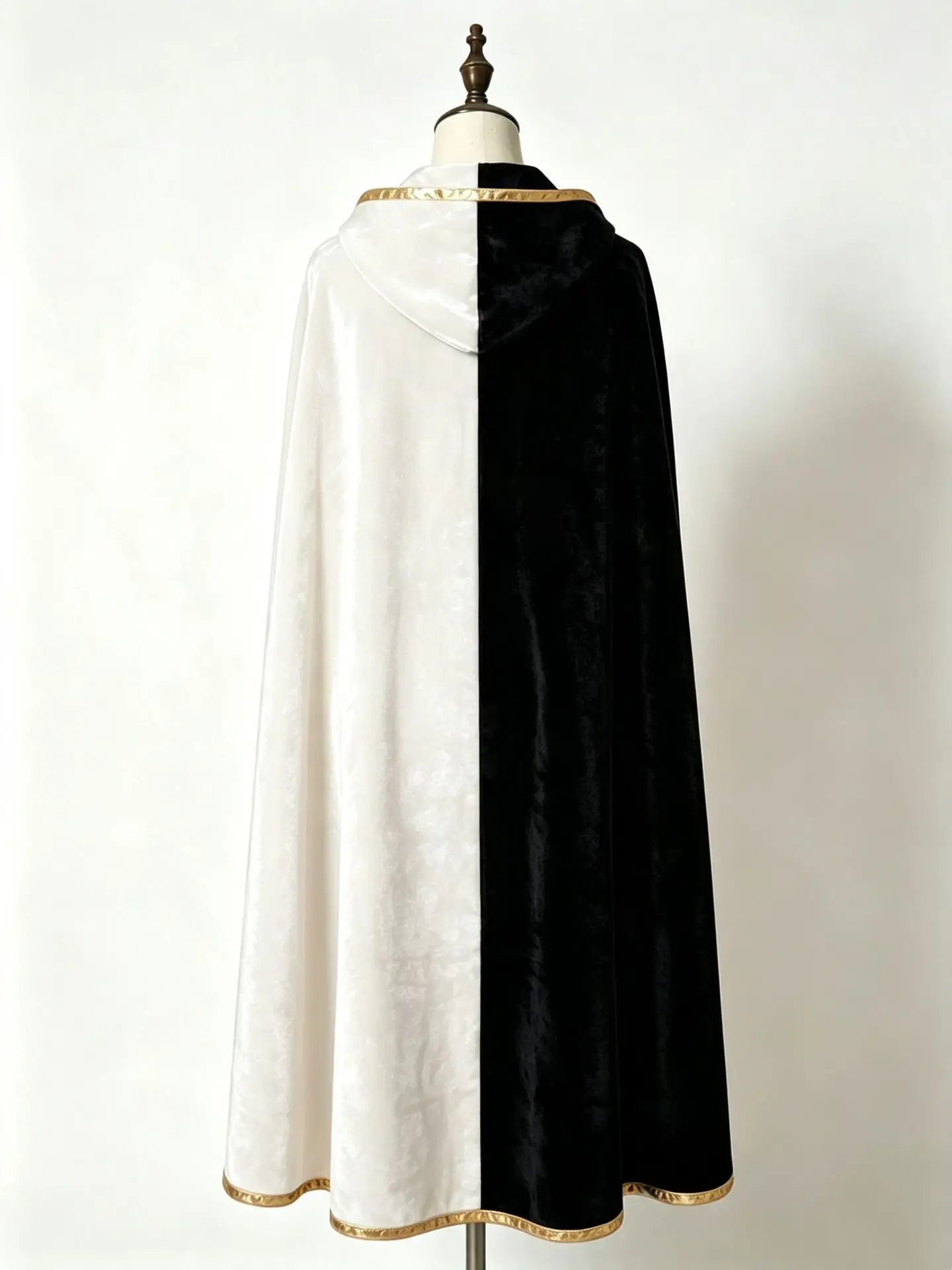 Vintage Kapuzenumhang aus Samt mit Goldrand, Renaissance-Hexenkostüm, mehrfarbig, Halloween, Feiertagsparty, Maskerade, Cosplay-Robe – Detail 15