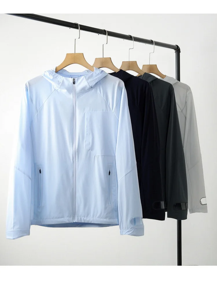 

New Ice Silk Qui Dry Summer Lightweight Casual Hooded Men's Jaet Breathable Loose Fit Water Resistant UV Protection