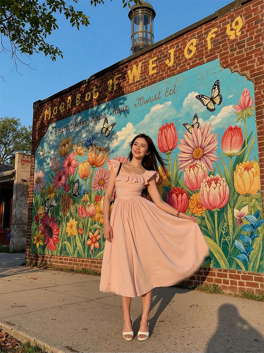 Vestidos de mujer Estilo Fairycore rosa Manga voladora Boda Novias Damas de honor Recepción Baile de graduación Cumpleaños Otoño