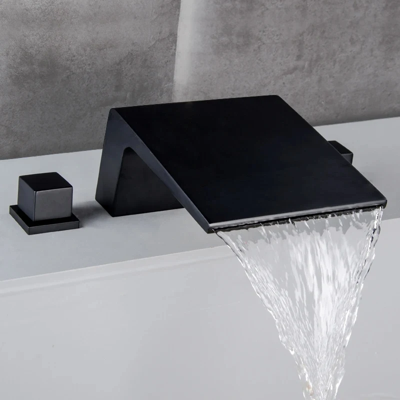Matte Black Cold And Hot Water Brass Bathtub Faucet Bathroom Shower System Faucet Mixer Shower Room Mixing Valve Waterfall Tap