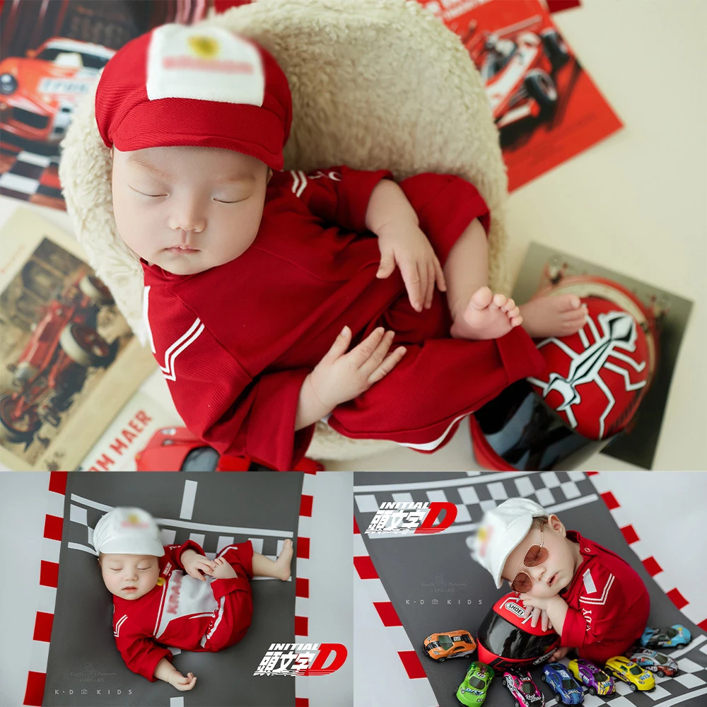 

Cool Racing Themed Newborn Photography Props Kit Baby Racing Costume+Hat Sports Car Helmet Photo Studio Baby Shooting Accessory