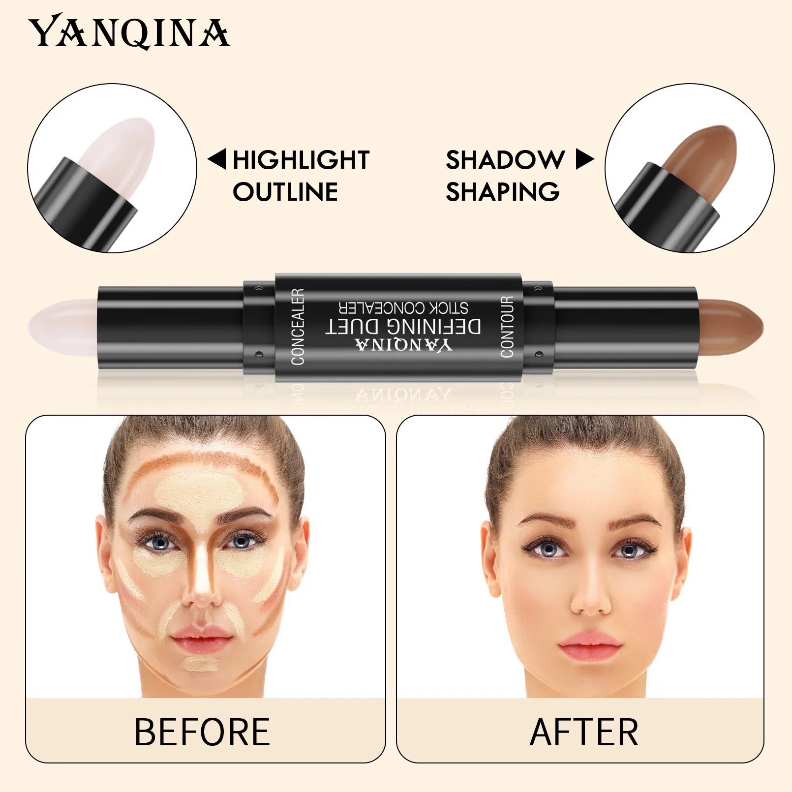 더블 헤드 컨실러 스틱 삼차원 볼륨 조정 밝게 하는 얼굴 하이라이트 컨실러 펜 컬러 리페어 메이크업
