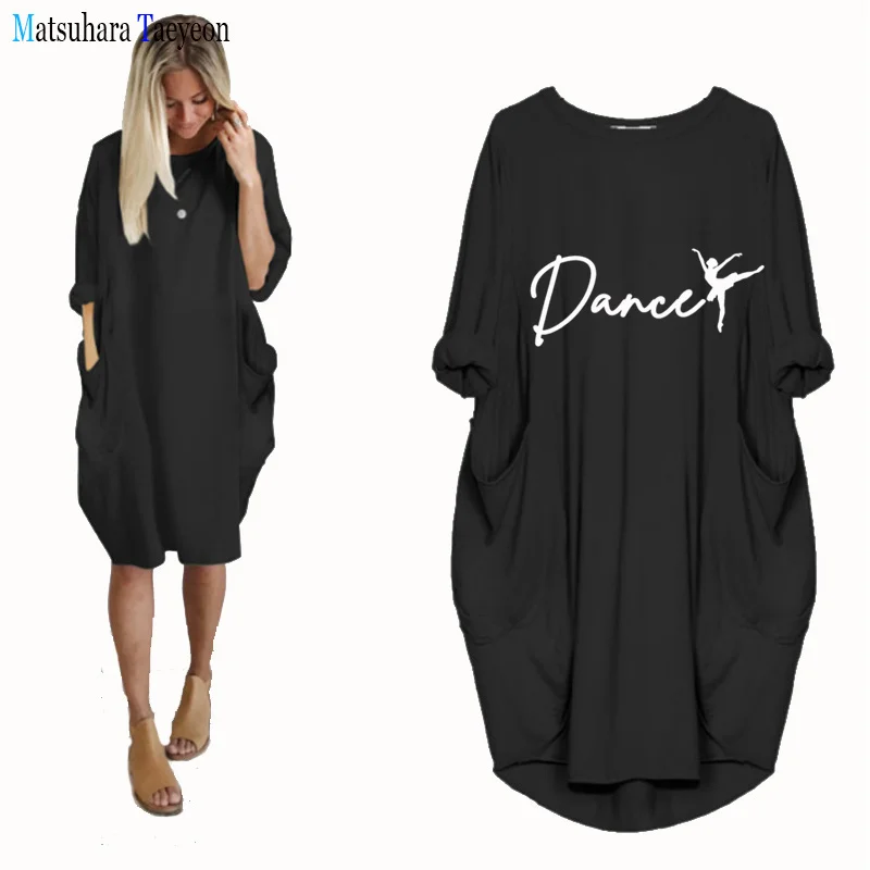 

Dance Ballet Print Women Tshirts Dress Cotton Casual Dresses For Lady Yong Girl at home Loose Soft Oversized 5XL