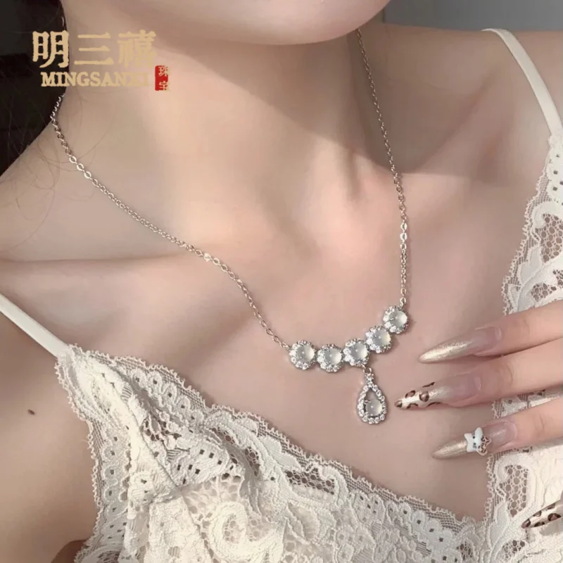 

Серебряное ожерелье с инкрустацией из халцедона для женщин, новое, в китайском стиле, с подвеской в форме капли, натуральный агатовый кулон